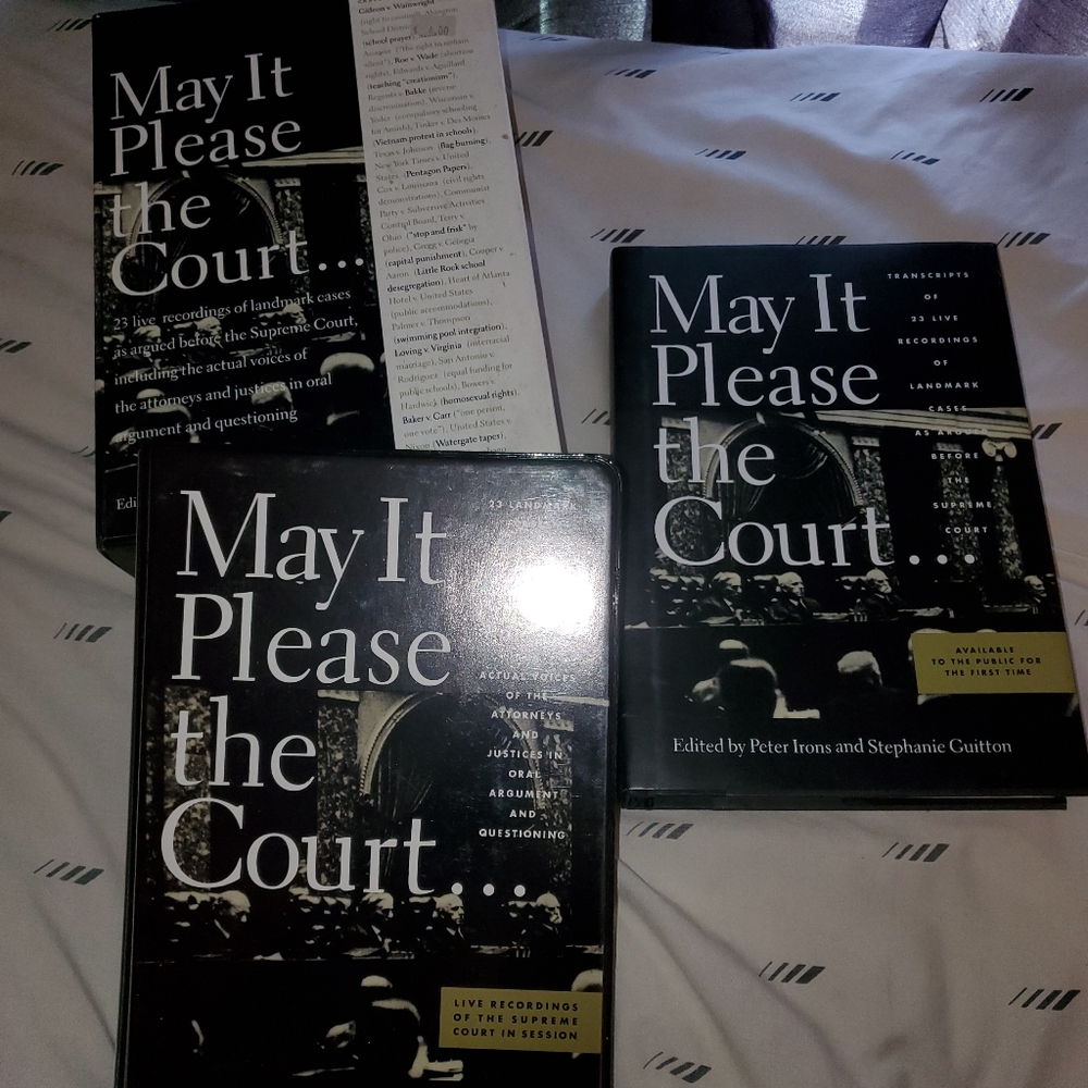 May It Please the Court Hardcover Book & 6 cassette tapes.